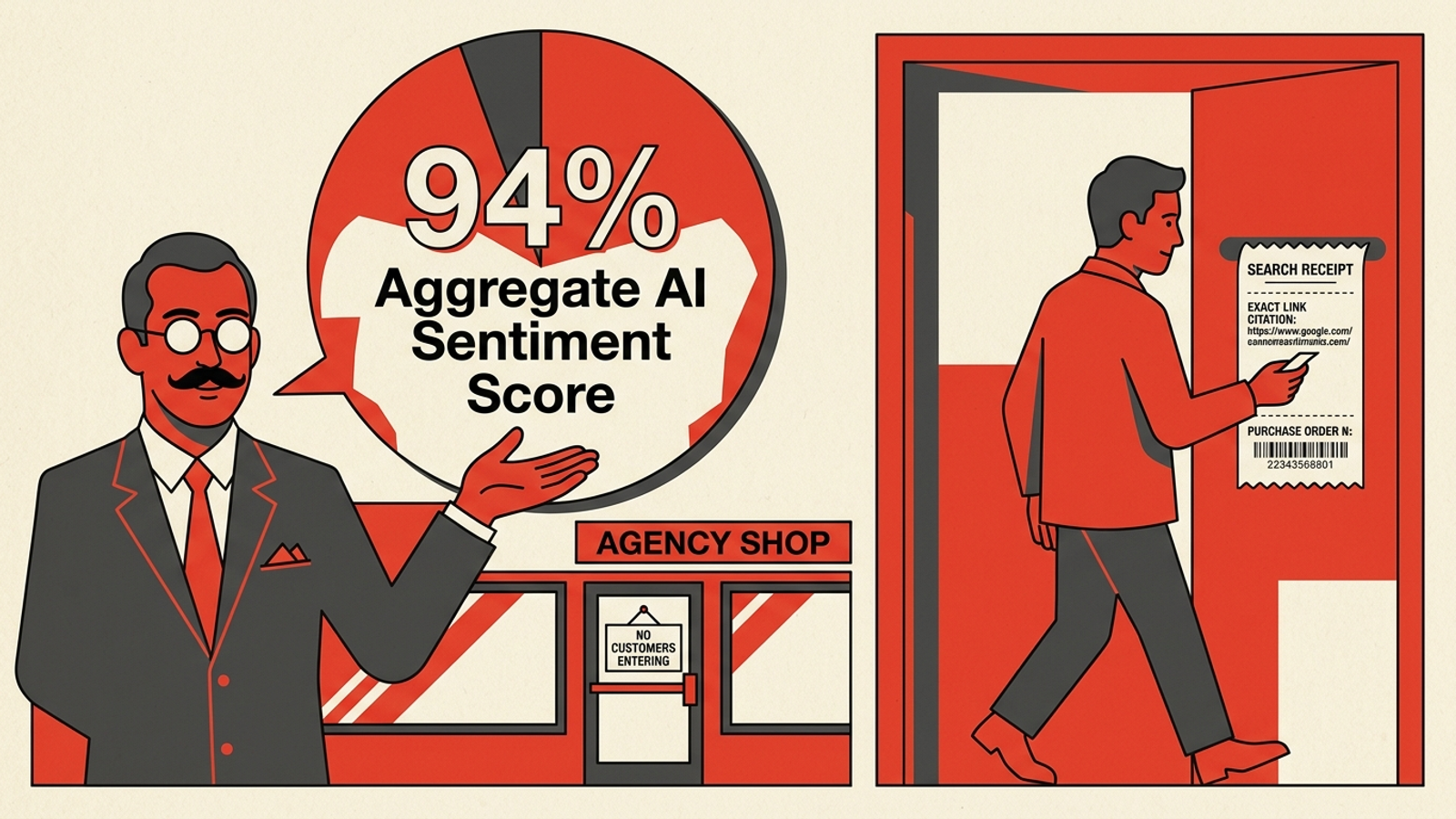 A vanity visibility scorecard beside a clickable citation and referral traffic